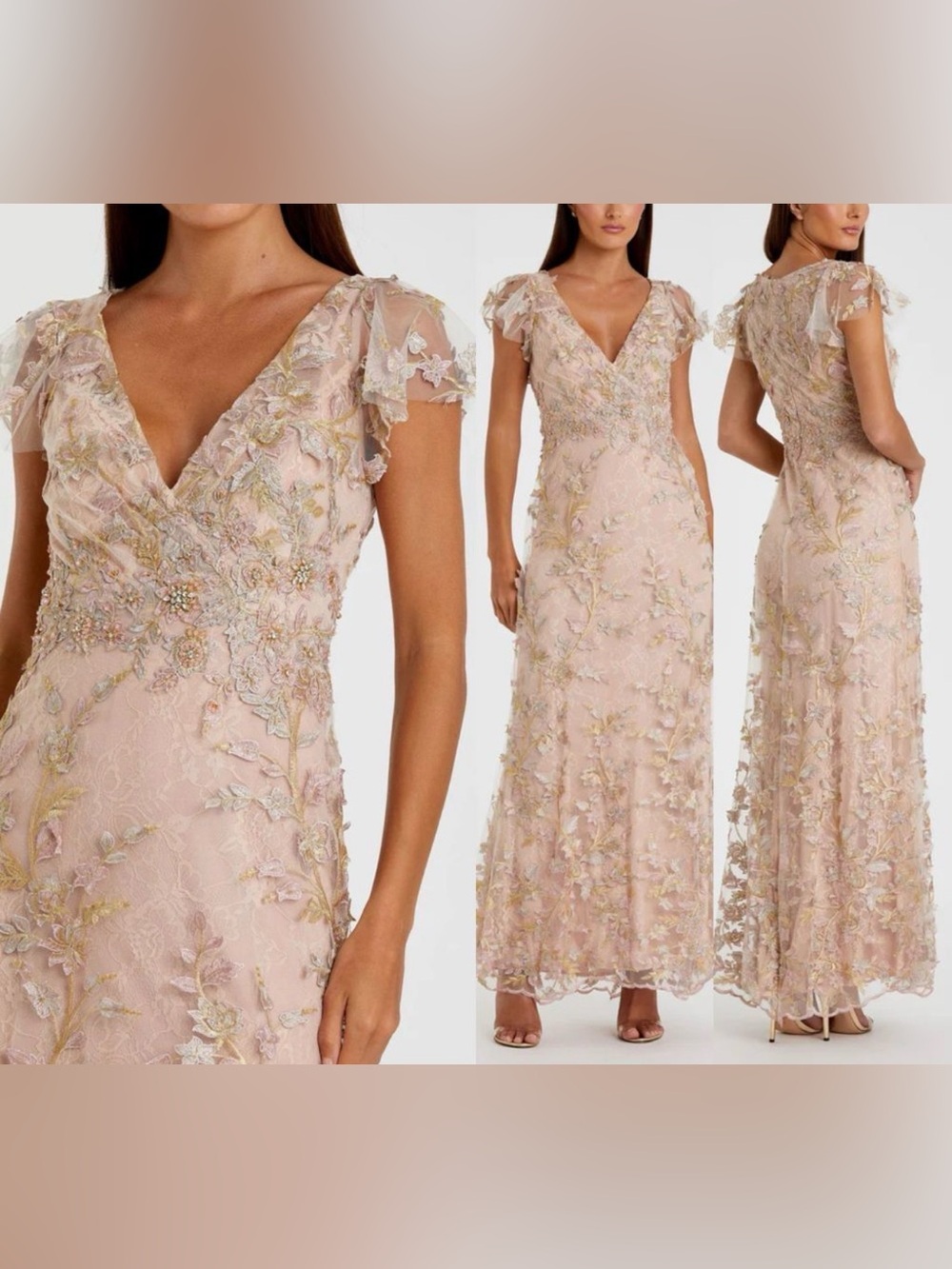 NWT MAC DUGGAL [ 8 ] 68192 Embroidered Applique Wrap Flutter Sleeve Gown‎ Rose